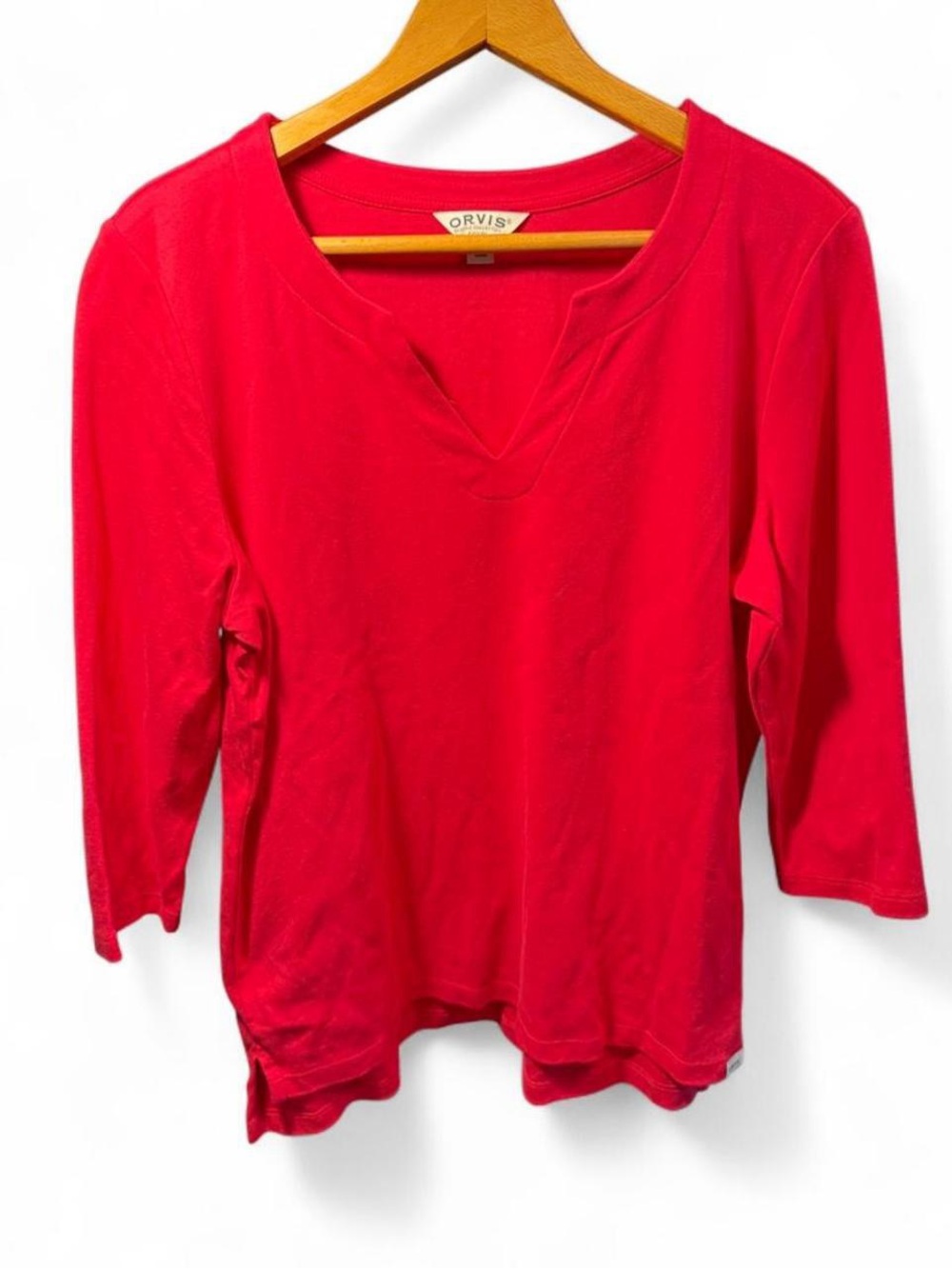 Orvis Women's Bright Red 3/4 Sleeve V-Notch Top